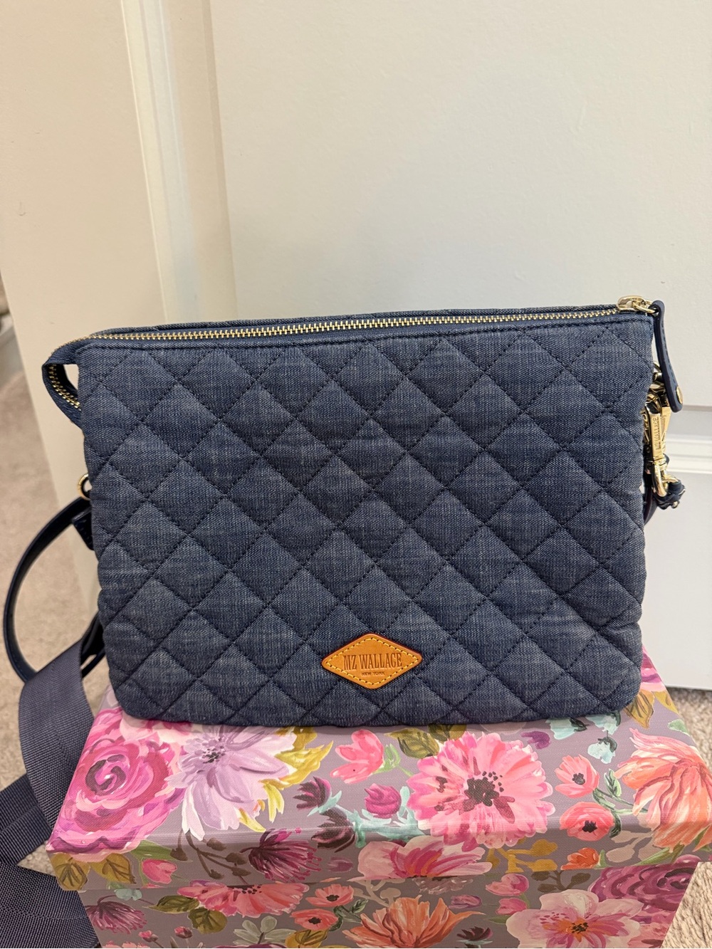 MZ Wallace Large Crosby Pippa Indigo Denim Quilted Crossbody Bag - Picture 4 of 9